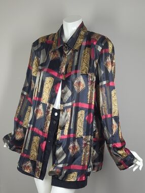 Vintage Chagall Sheer Blouse Size 16 Abstract Stripe Print Oversized Artsy Top